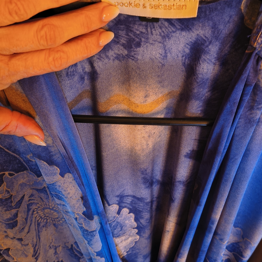 Elegant Blue Floral Women's Satin Dress - Picture 2 of 7
